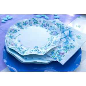 Piatti Piani di Carta a Petalo Battesimo Celeste 27 cm 2 confezioni Extra