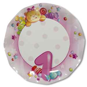 Piatti Piani di Carta Primo Compleanno Rosa 27 cm 2 confezioni Extra