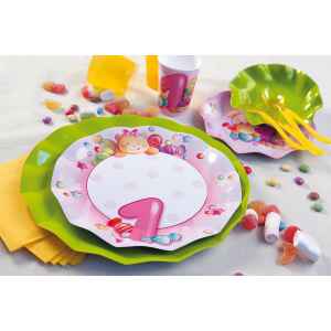 Piatti Piani di Carta Primo Compleanno Rosa 27 cm 2 confezioni Extra