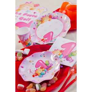 Piatti Piani di Carta Primo Compleanno Rosa 27 cm 2 confezioni Extra