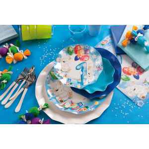 Bicchieri di Plastica PPL Primo Compleanno Palloncini Celeste 250 cc 3 confezioni Extra