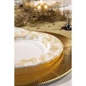 Piatti Piani di Carta a Righe Foglie Oro 27 cm 8 Pz