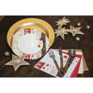 Piatti Piani di Carta a Righe Natale Patchwork 27 cm 2 confezioni Extra