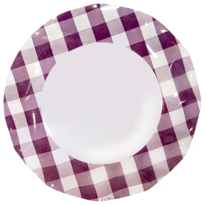 Piatti Piani di Carta Vichy a Quadri Bianco Prugna 27 cm 2 confezioni Extra