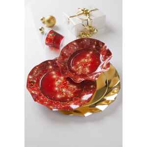 Piatti Fondi di Carta a Petalo Natale in Rosso 24 cm 2 confezioni Extra