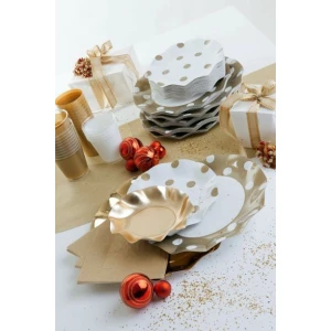 Piatti Piani di Carta a Petalo Pois Oro 27 cm 10 Pz