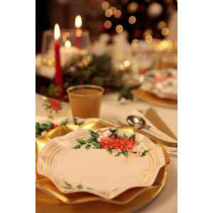 Piatti Piani di Carta a Petalo Fiori di Natale 21 cm Extra