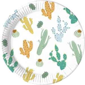 Piatti Piani Grandi di Carta 23 cm a Righe Cacti Compostabile Extra