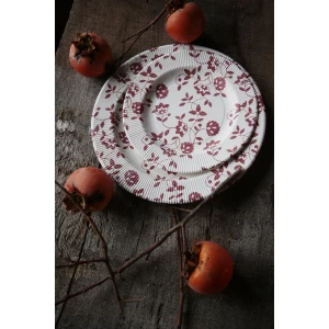 Piatti Fondi a Righe Compostabili Natura Rosso 25,5 cm 8 Pz