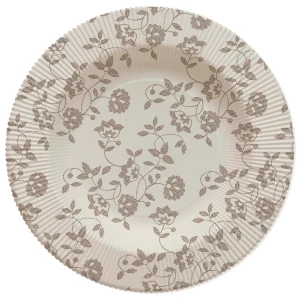 Piatti Fondi a Righe Compostabili Natura Taupe 25,5 cm Extra