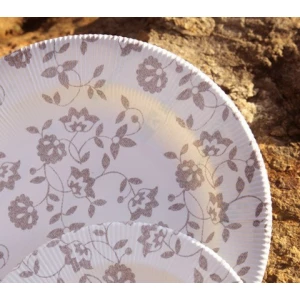 Piatti Piani a Righe Compostabili Natura Taupe 21 cm 8 Pz
