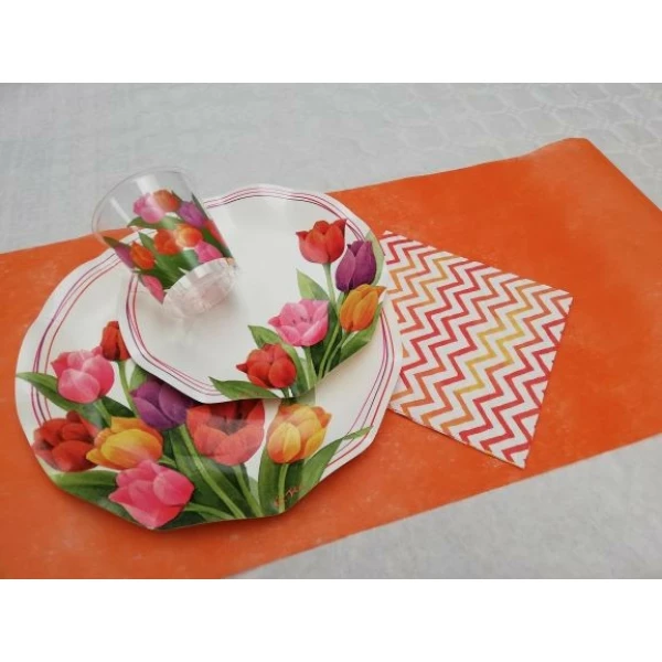 Piatti Piani di Carta a Petalo Tulipani Colorati 32,4 cm Extra
