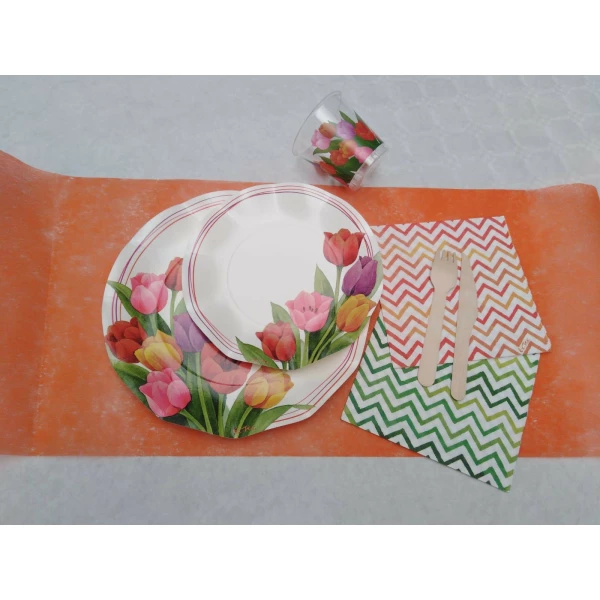 Piatti Piani di Carta a Petalo Tulipani Colorati 32,4 cm Extra