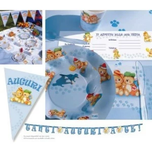 Piatti Fondi di Carta a Petalo 1° Compleanno celeste 18,5 cm 10 Pz