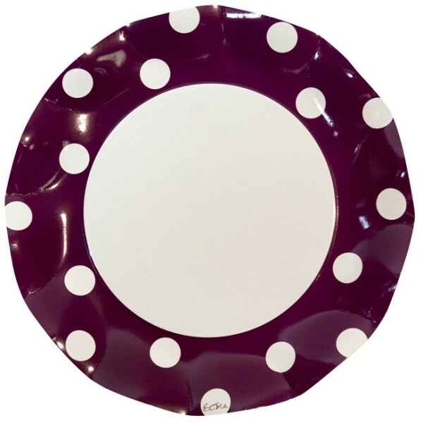 Extra Piatti Piani di Carta a Petalo Pois Prugna 27 cm