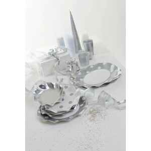 Piatti Piani di Carta a Petalo Pois Argento 27 cm 10 Pezzi
