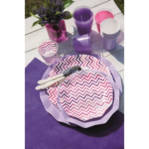 Piatti Piani di Carta a Petalo Zig Zag Rosa 21 cm 8 Pz