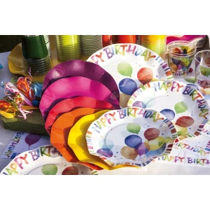 Piatti Piani di Carta a Petalo Happy Birthday 21 cm Extra