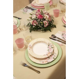 Piatti Piani di Carta a Righe Rose Flower 27 cm 8 Pz