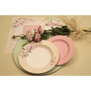 Piatti Piani di Carta a Righe Rose Flower 21 cm Extra
