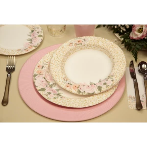Piatti Piani di Carta a Righe Rose Flower 21 cm Extra