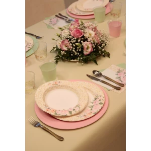 Piatti Piani di Carta a Righe Rose Flower 21 cm Extra