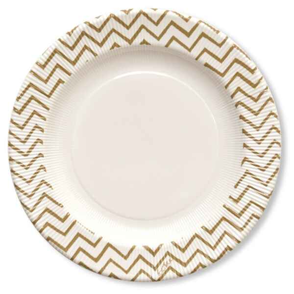 Piatti Piani di Carta a Righe Chevron Oro 21 cm Extra