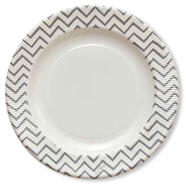 Piatti Piani di Carta a Righe Chevron Argento 21 cm Extra