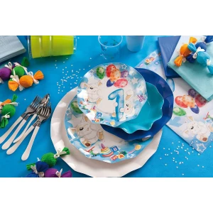 Extra Piatti Piani di Carta Primo Compleanno Palloncini Celeste 21 cm
