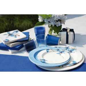 Piatti Piani di Carta a Righe Fiore Blu 27 cm 8 Pz