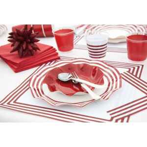 Piatti Piani di Carta a Petalo Navy Rosso 21 cm 8 Pz