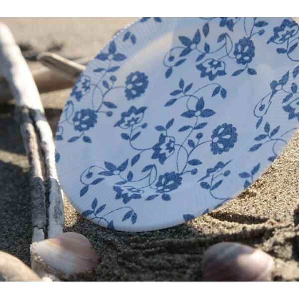 Extra Piatti Piani a Righe Compostabili Natura Blu 21 cm