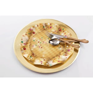 Piatti Piani di Carta a Petalo XMAS LIGHT GOLD 21 cm 10 Pz