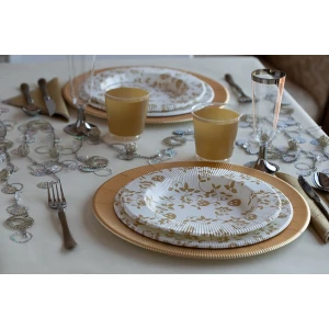Piatti Piani a Righe Compostabili Natura Oro 21 cm 8 Pezzi