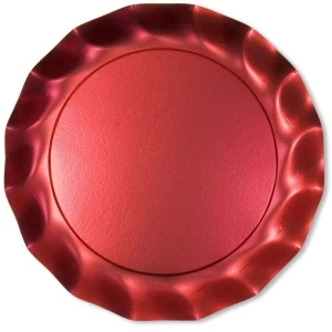 Piatti Piani di Carta a Petalo Rosso Metallizzato Satinato 32,4 cm Extra