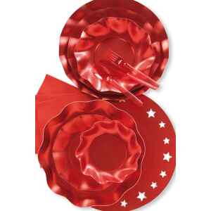 Piatti Piani di Carta a Petalo Rosso Metallizzato Satinato 32,4 cm Extra