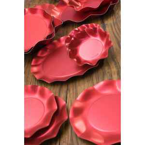 Piatti Piani di Carta a Petalo Rosso Metallizzato Satinato 32,4 cm Extra