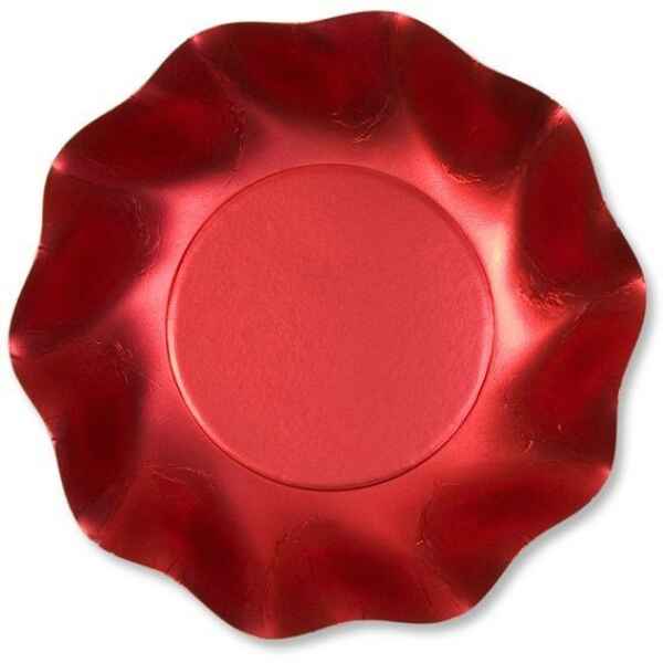 Extra Piatti Fondi di Carta a Petalo Rosso Metallizzato Satinato 24 cm