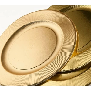 Piatti Fondi di Carta a Righe Oro Metallizzato Satinato 25,5 cm 8 Pz