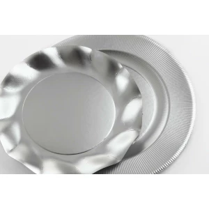 Piatti Piani di Carta a Righe Argento Metallizzato Satinato 32,4 cm Extra