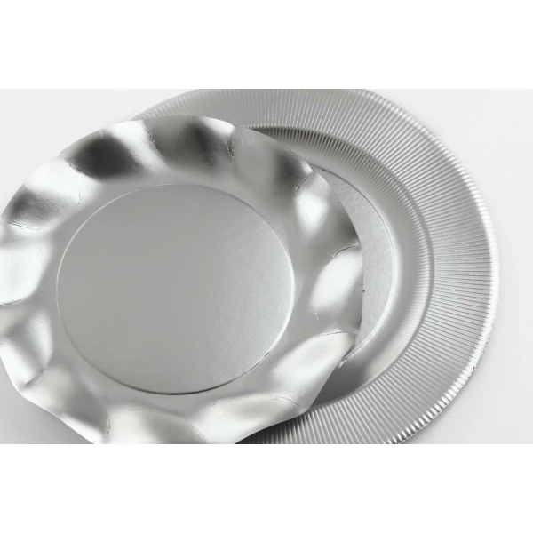 Piatti Piani di Carta a Righe Argento Metallizzato Satinato 32,4 cm Extra