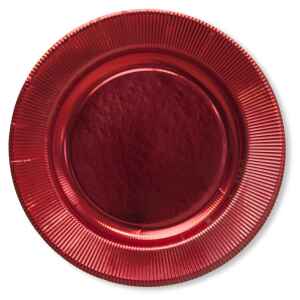 Extra Piatti Piani di Carta a Righe Rosso Metallizzato Lucido 27 cm