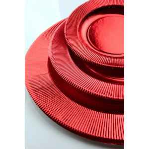 Piatti Piani di Carta a Righe Rosso Metallizzato Lucido 27 cm 8 Pezzi