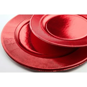 Extra Piatti Piani di Carta a Righe Rosso Metallizzato Lucido 27 cm