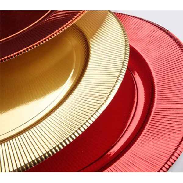 Extra Piatti Piani di Carta a Righe Rosso Metallizzato Lucido 27 cm