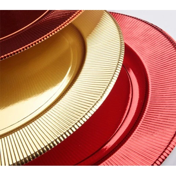 Extra Piatti Piani di Carta a Righe Rosso Metallizzato Lucido 27 cm