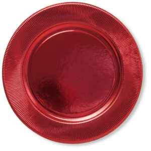 Extra Piatti Piani di Carta a Righe Rosso Metallizzato Lucido 27 cm