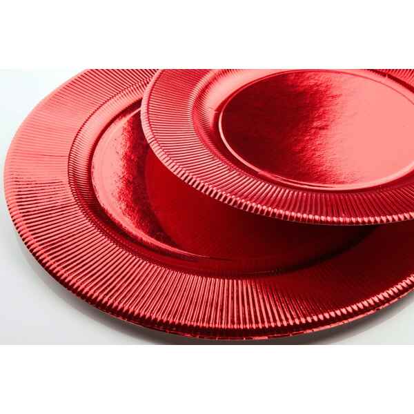 Piatti Piani di Carta a Righe Rosso Metallizzato Lucido 32,4 cm Extra