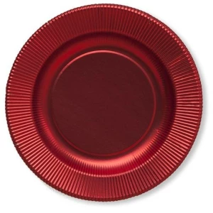 Extra Piatti Piani di Carta a Righe Rosso Metallizzato Satinato 27 cm