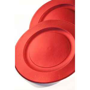 Piatti Piani di Carta a Righe Rosso Metallizzato Satinato 32,4 cm Extra